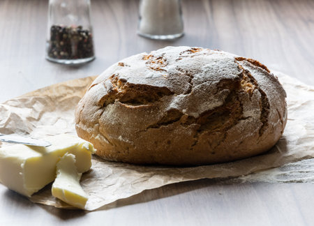 Excellent crunchy homemade bread baked in a baking dish