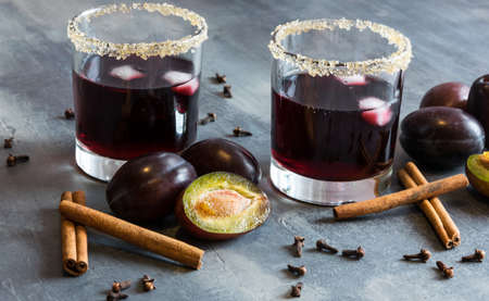 plum juice with ice, cinnamon and cloves. Excellent and warm for cold autumn eveningsの写真素材