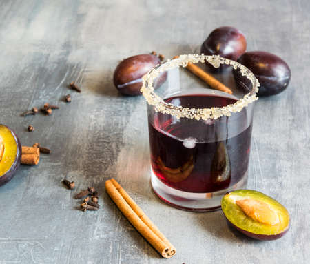 plum juice with ice, cinnamon and cloves. Excellent and warm for cold autumn eveningsの写真素材