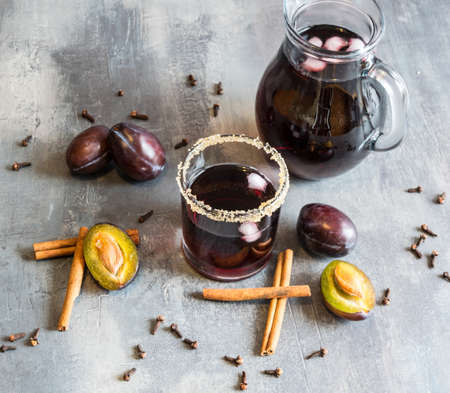 plum juice with ice, cinnamon and cloves. Excellent and warm for cold autumn eveningsの写真素材