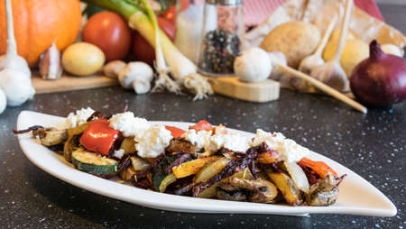 Delicious grilled vegetables with excellent goat cheeseの写真素材