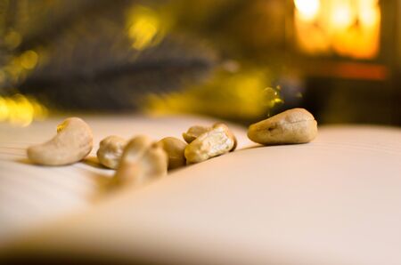 Close-up nuts in the New Year and Christmas holidays, cozy and bright photo of foodの写真素材