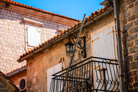 Rest in montenegro, the old town of budva, old houses and hotels, cobblestone and a great history of the city, tourism in Europe and sightsの写真素材