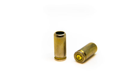 Brass bullet shells, 38 size for revolver handgun, studio shot