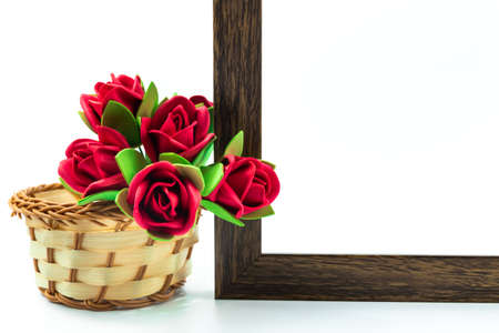 Composition of wooden planks screwed frame isolated on white backgroundの写真素材