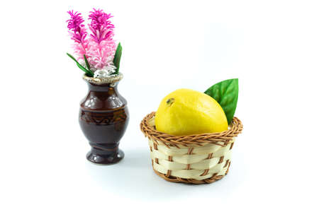 Still life of fruit and wine isolated on white backgroundの写真素材