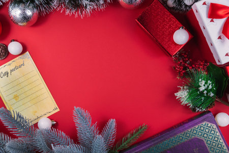 A series of very cozy New Year compositions and backgrounds on red, banners and wishes for a Happy...