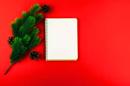 A series of photos on a red background, New Year's and Christmas compositions and not only, a lot of copy space and beautiful picturesの写真素材