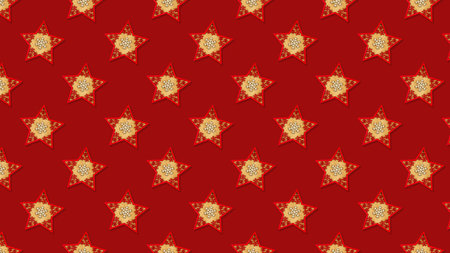 Christmas festive seamless pattern wooden decoration stars on red background, flat lay design photoの写真素材