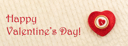 Happy Valentines day background, love concept banner with candle in form of heart, knitted sweater