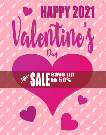 Happy Valentine's day 2021 banners, posters, greeting card concept, pink seamless background, design and template for advertisingの写真素材