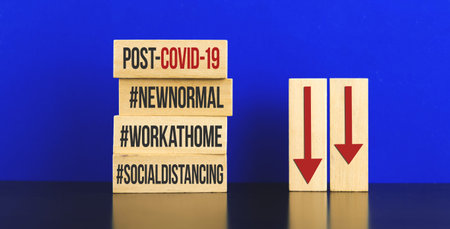 Post-COVID-19 business concept banner, new normal, stay safe and work at home, pandemic influence...