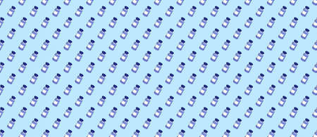 Vaccine bottles and vials seamless pattern background banner, medical ampoules illustration,  virus imageの写真素材