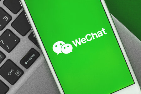 Kharkov, Ukraine - February 25, 2021: Wechat app close-up, of chinese social networkのeditorial素材