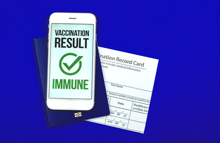 Safe travel concept with health passport and test result, concept of new normal for travelers, photoの写真素材