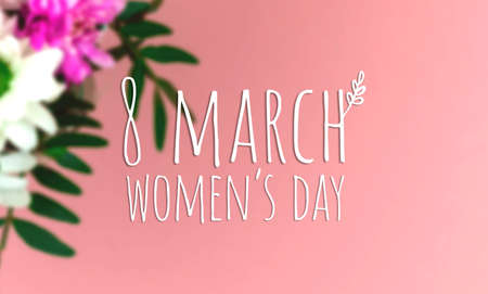Greeting card for women's day, 8 march, banner and poster with flowers on backgroundの写真素材
