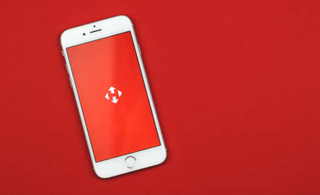 Kharkov, Ukraine - February 28, 2021: Nova Poshta delivery service app in Ukraine on Apple iPhone screen. High quality photoのeditorial素材