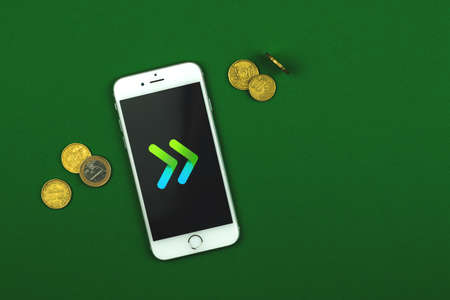 Kharkov, Ukraine - February 28, 2021: Liqpay logo close up displayed on Apple iPhone screen. High quality photoのeditorial素材