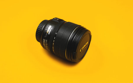 Kharkov, Ukraine - March 7, 2021: Illustrative photo of Canon camera lens. High quality photoのeditorial素材