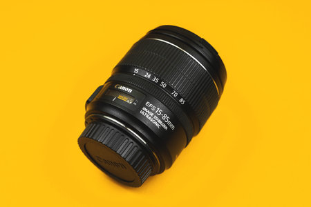 Kharkov, Ukraine - March 7, 2021: Illustrative photo of Canon camera lens. High quality photoのeditorial素材