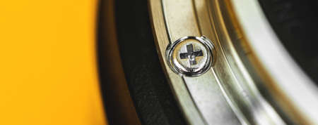 DSLR camera lens repair, macro shot maded in service center, banner photoの写真素材