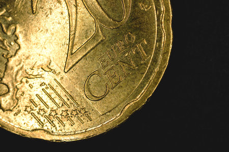 Twenty 20 euro cent coin close up, business background photo