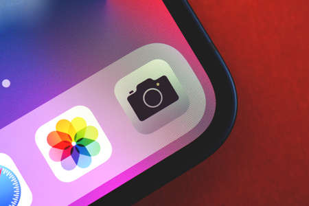 Kharkov, Ukraine - March 9, 2021: Camera app close up on Apple iPhone screenのeditorial素材