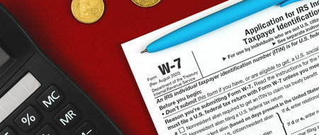 W-7 tax form, official document, application for IRS Individual taxpayer identification number,...