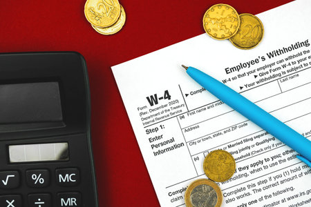 Form W-4, blank W-4 background, employees withholding allowance certificate, tax services concept photoの写真素材