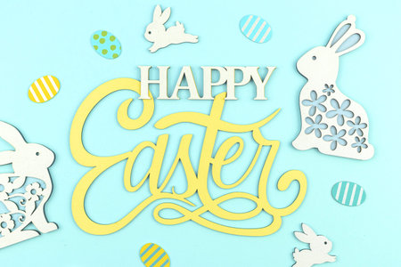 Happy Easter poster and greeting card concept with text, holiday and festive background photo