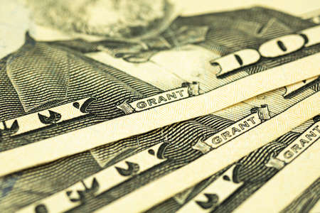 US fifty dollar bill with Ulysses S. Grant name close upの写真素材