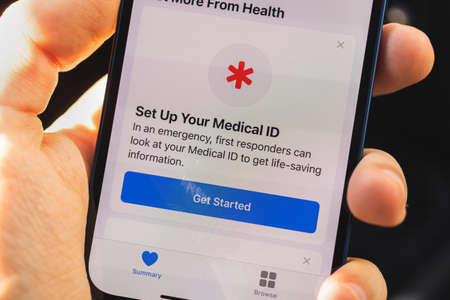 Kharkov, Ukraine - March 22, 2021: Apple Health app with Medical ID close up photoのeditorial素材