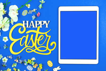 Happy easter mockup with text message, template, greeting card, copy spaceの写真素材