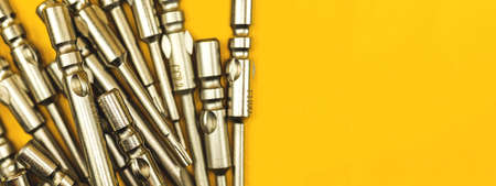 Set of replaceable bits on the office desk, banner of repair equipment concept, copy spaceの写真素材