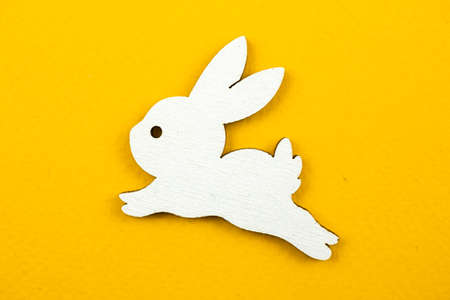 Cute easter bunny wooden toy close upの写真素材