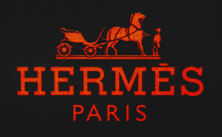 Kharkov, Ukraine - March 23, 2021: Hermes Paris logo on black background