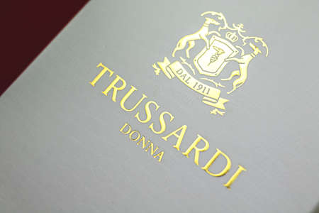 Kharkov, Ukraine - March 23, 2021: Trussardi Donna fashion brand logotypeのeditorial素材