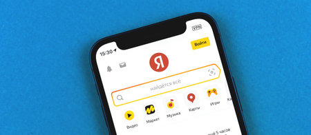Kharkov, Ukraine - April 2, 2021: Yandex app on Apple iPhone, banner photo