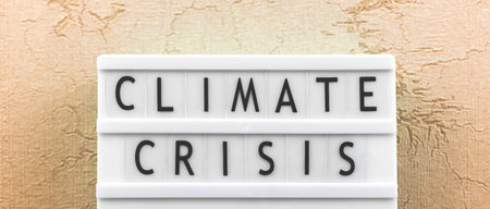 Climate crisis text banner, earth climate changes concept background photoの写真素材