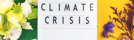 Global warming and enviroment concept, climate crisis and climate changes background banner with text messagesの写真素材