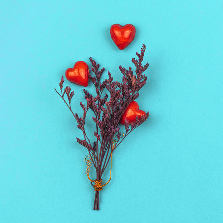 Helping and donate concept background with red hearts, top view