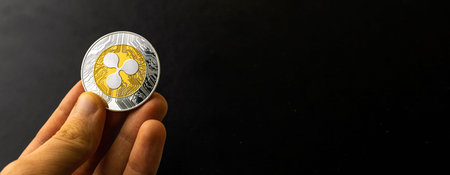 Ripple coin cryptocurrency banner with copy space, business and finance conceptの写真素材