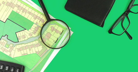 Real estate project banner, searching plot of land concept, flat lay and top view flat lay...