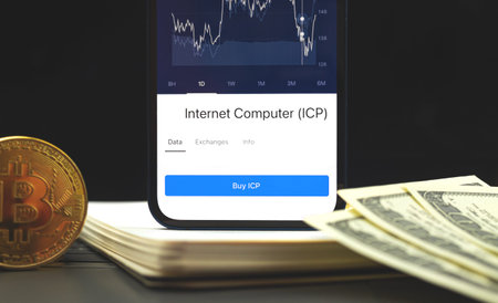 Internet computer ICP cryptocurrency on your mobile phone, trade and exchange crypto, finance and...