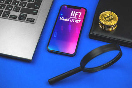 Future of crypto art with NFT marketplace, non fungible token business backgroundの写真素材