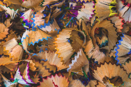 Color pencil shavings background, education and drawing lessons concept photoの写真素材