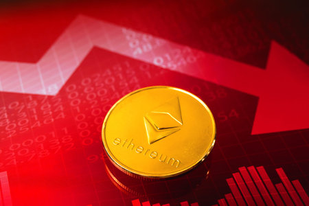 Ethereum crypto currency crisis concept, value price is drop, the cost of crypto coin is falling,...