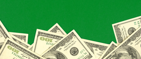Dollars border banner background on green office table, business concept photo with copy space
