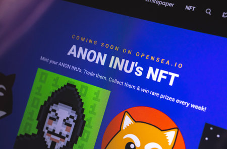 Anon Inu NFT. Anonymous cryptocurrency background, blockchain technology, non fungible tokens