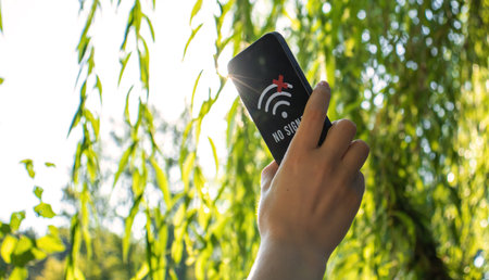 Can not find any mobile phone coverage in the forest, lost in the woods concept